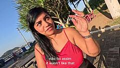 Nicoly confesses early forbidden fingering and pussy play with neighbor in bathroom casting.