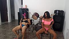 Who dances better? The white bitch or the dark-haired bitch! Both whores with strange vaginas!