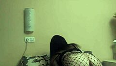 skinny cowgirl in fishnet bodysuit takes deep dick with both holes