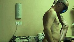 skinny cowgirl in fishnet bodysuit takes deep dick with both holes