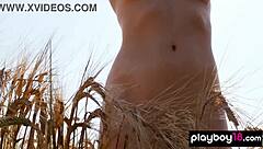 lovely nude blonde milf jenessa dawn strips on her country ranch and introduces her pussy