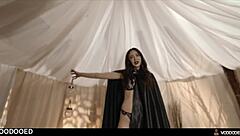 The witch mistress gets controlled by voodoo doll and squirts