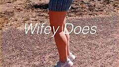 MILF Lifts Skirt to Show Shaved Pussy Outdoors