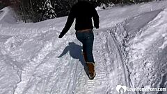 hot stepmom shows tits and pees in snow