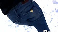 hot stepmom shows tits and pees in snow