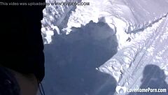 hot stepmom shows tits and pees in snow