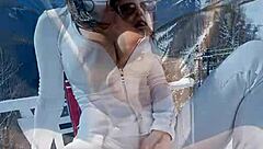 weekend at ski resort, jerking off in snow.