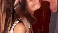 Skinny Blonde Maid Candie Cross Polishes Cock On Knees