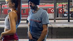 couple fucking in the train terminal in public, so hot