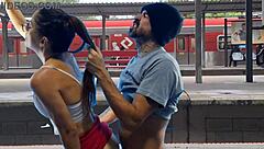 couple fucking in the train terminal in public, so hot