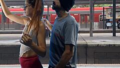 couple fucking in the train terminal in public, so hot
