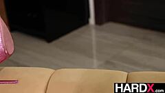 ebony bombshell feels intense pleasure from monster cock pounding her pussy in lingerie