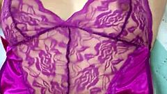 Purple satin lingerie thong fuck play with colombian babe