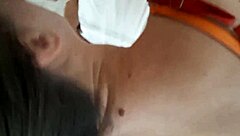 French amateur in satin lingerie performs deepthroat and spanking session.