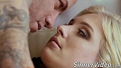 Bimbo Fucks Bald Dude and Gets Cum on Tight Pussy