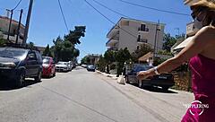 Nippleringlover kinky mother flashes pierced nipples and pussy on public street