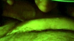 curly girl with glasses sucks in hidden camera view