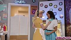 Waitress Serene Siren Wanting To Go Further With Customer Alexis Tae And Starts Kissing Her While Dancing