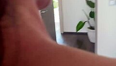 The brunette milf sucks the big cock and swallows cum.