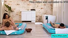 Natasha nice fucks two boys in nuru massage