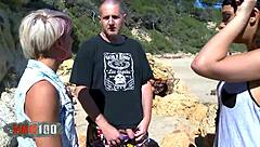 hot threesome on a spanish public beach