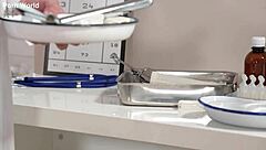 Intriguing double penetration for slutty patient Polly Pons by stud gynecologists at clinic