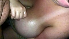 Wife Gives Slow Motion Handjob with Natural Big Tits Out