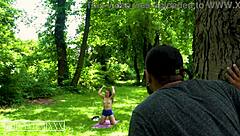Hot yoga in the woods with uptown bunny