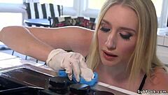 hey blonde seller, let those buyers fuck you hard in wild gangbang action