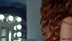 Puffy redhead liz rainbow teases with dildo and buttplug in solo masturbation wearing heels and fishnets.