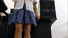 As a beautiful student, I borrow my teacher's phone to leave a special young gift.