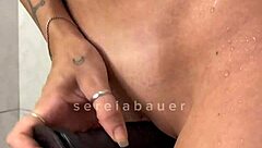 Wow, this tall blonde Brazilian babe sucks toy deep! She shoves it in her wet pussy for solo fun.