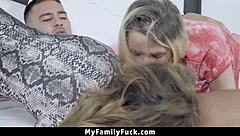 horny girls lure guy to bedroom for steamy threesome