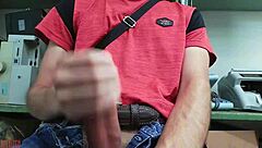 this skinny amateur with small waist masturbates solo at desk. she handles huge cock toy in homemade video.