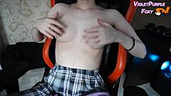 Virgin teases nipples to orgasm