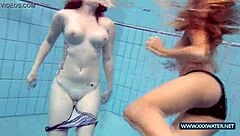 Katrin And Lucy Show Off Big Tits While Swimming Underwater In Bikinis At The Pool