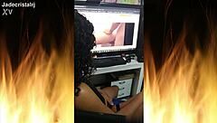 curly brunette jade teases with wet lingerie close up