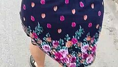 hey, check out this chubby milf flashing her ass outdoors in lingerie