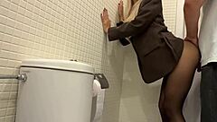 Boss rams big dick through pantyhose on desk!