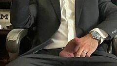 Jason collins lights up cigar while stroking his tattooed boner hard