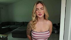 fucking horny blonde housewife with big tits cheats while husband works