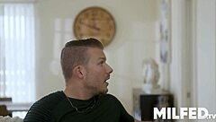 Busty blonde milf teases and rubs my hard cock seductively