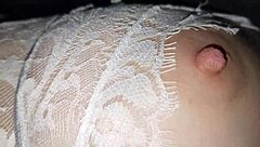 Jerking off and cumming on sleeping milf with big tits outdoors