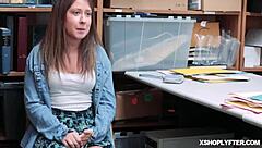 shoplifter ashley lane bends over the desk and takes hard choking fuck from behind