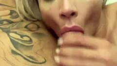 Blonde Tattooed Latina Delivers Unforgettable Blowjob with Velvety Mouth Technique