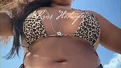 Married Prostitute Flaunts Tan Lines and Juicy Big Ass in Tiny Bikini on Beach