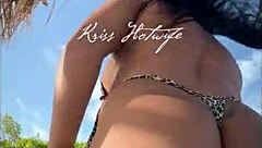 Married Prostitute Flaunts Tan Lines and Juicy Big Ass in Tiny Bikini on Beach