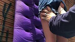Intriguing assfucking amateur with fuck doll in public favela outdoor sex