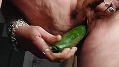 I fuck my hairy pussy with a cucumber