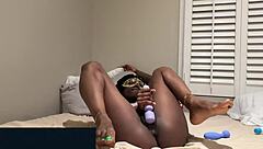 hot ebony babe squirts hard on huge toy during intense interracial casting facial!